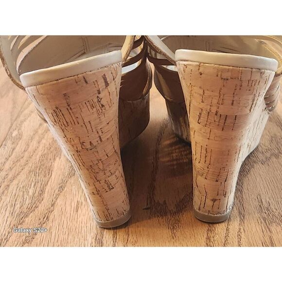 Franco Sarto Leather nude cork wedge high heel sandals - Picture 11 of 13